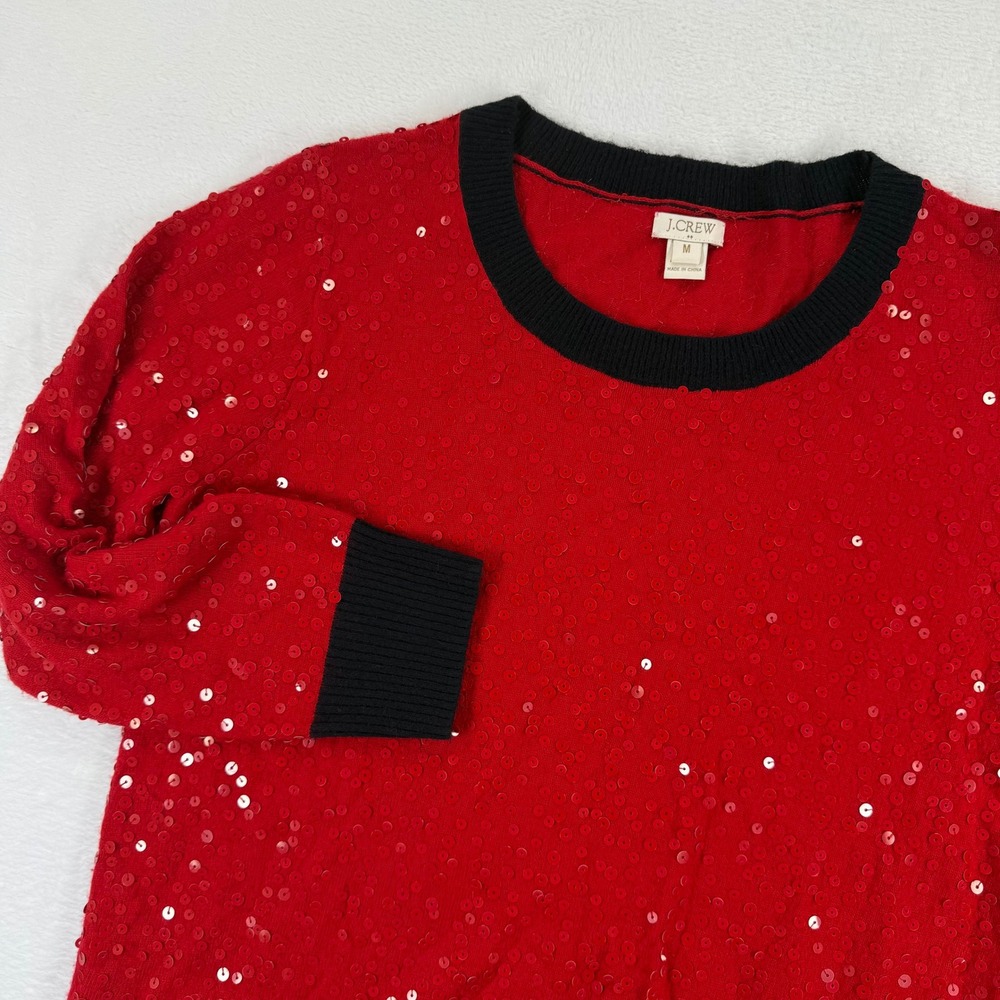 J. Crew Red Sequin Crewneck Sweater Long‎ Sleeve Women's Size Medium
